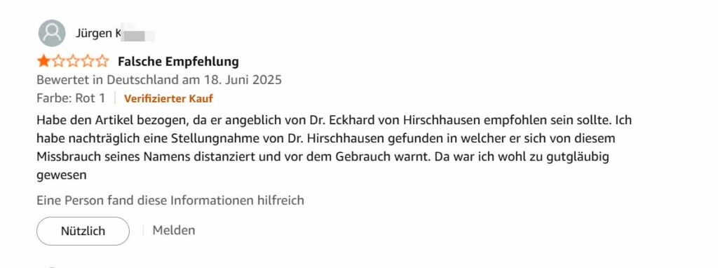 Cardirin-Bewertung von Jürgen.K auf Amazon, 18.06.2025