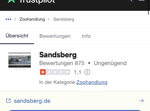 Sandsberg Erfahrungen bei Trustpilot