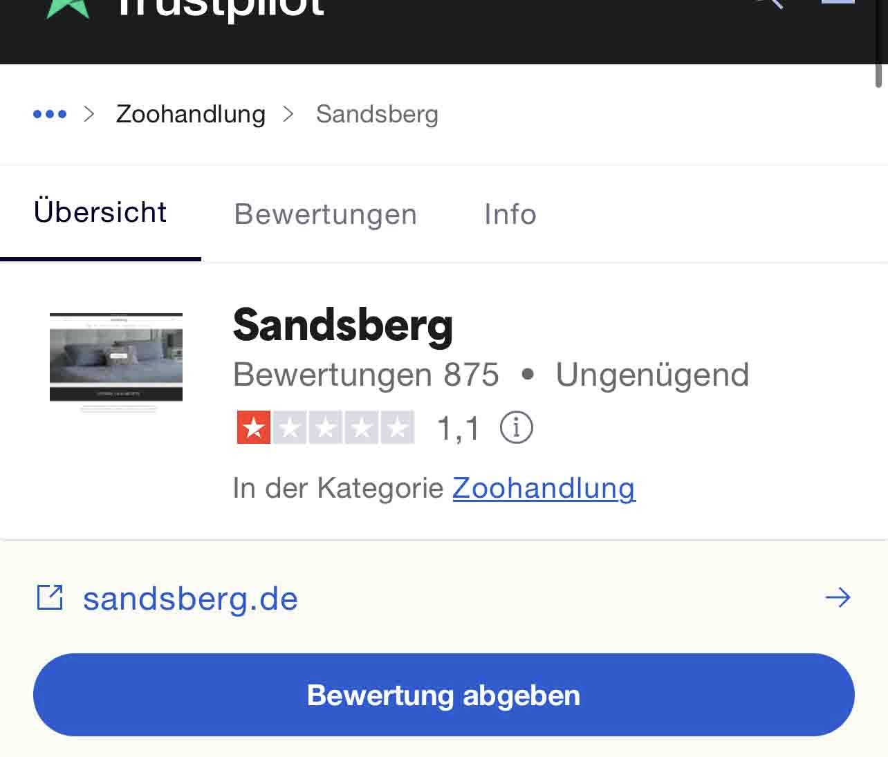 Sandsberg Erfahrungen bei Trustpilot
