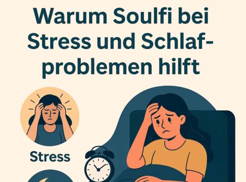 Illustration zeigt digitale Hilfe bei Stress und Schlafproblemen durch die Soulfi-App