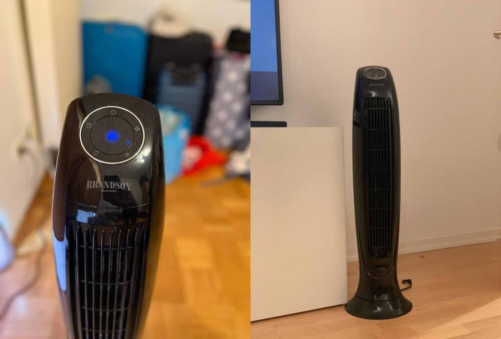 So sieht der Brandson aus: Er ist schlicht in Schwarz gehalten und verfügt über eine Touch-Bedienung mit blauer Anzeige oben. Nach ein paar Tagen fällt jedoch auf, dass sich auf der schwarzen Oberfläche schneller Staub zeigt. Optisch ist er trotzdem schick und stabil.