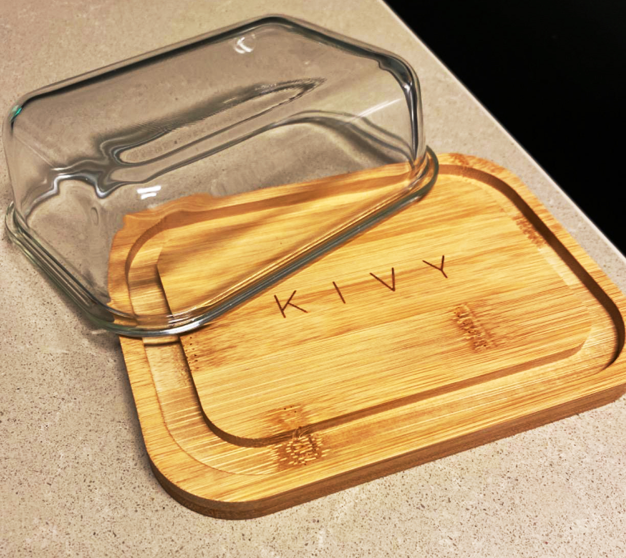 KIVY Butterdose Glas Bambus