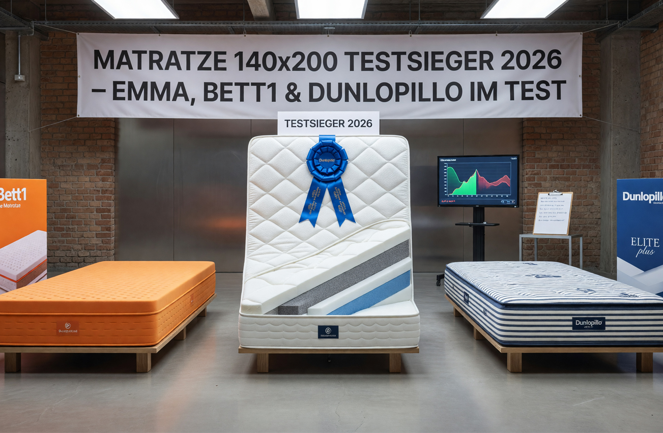 Matratze 140x200 Testsieger 2026 – Emma, Bett1 & Dunlopillo im Test